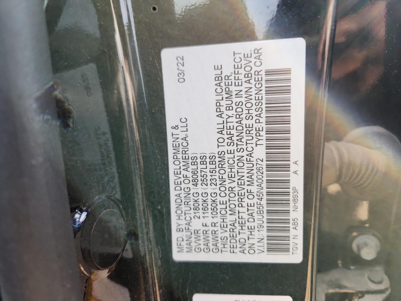 2022 Acura Tlx Technology VIN: 19UUB5F45NA002672 Lot: 92876985