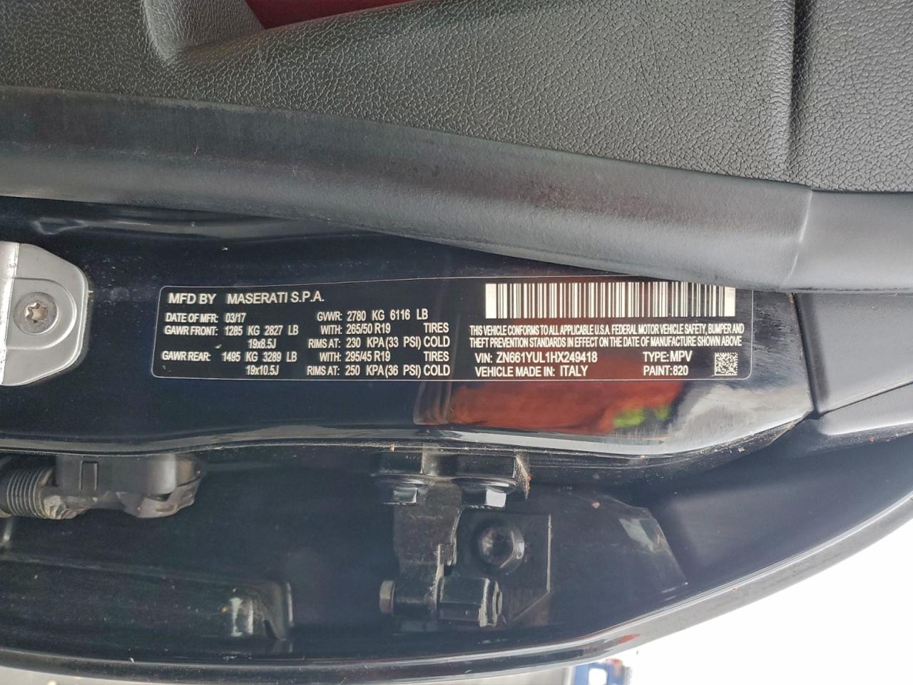 2017 Maserati Levante S Luxury VIN: ZN661YUL1HX249418 Lot: 92734875