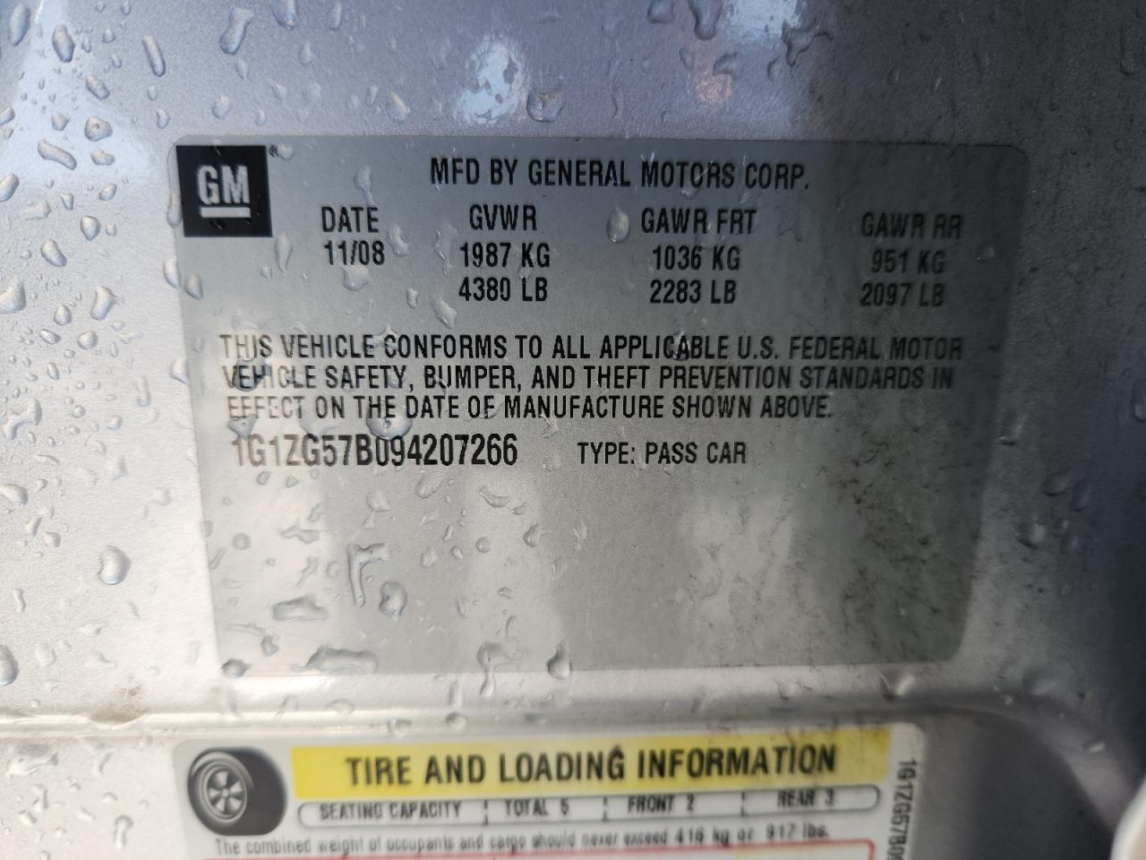 2009 Chevrolet Malibu Ls VIN: 1G1ZG57B094207266 Lot: 92055405