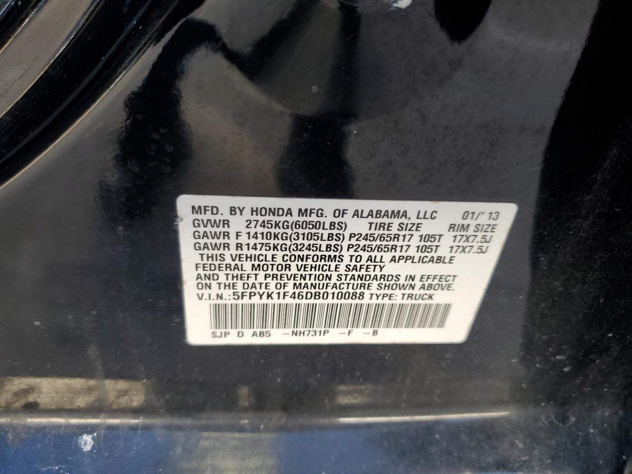 2013 Honda Ridgeline Rts VIN: 5FPYK1F46DB010088 Lot: 89721965