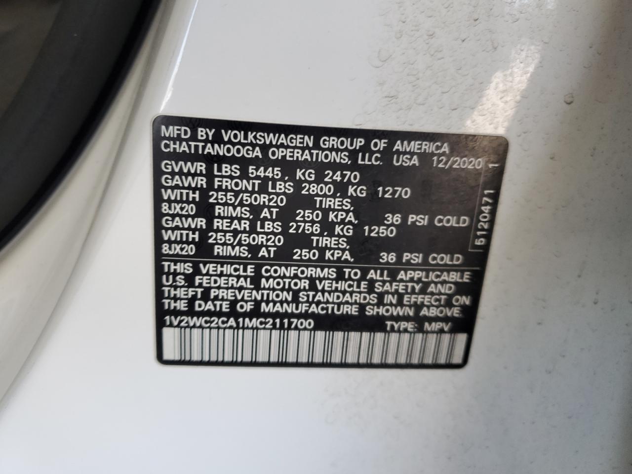 2021 Volkswagen Atlas Cross Sport Se VIN: 1V2WC2CA1MC211700 Lot: 92322855