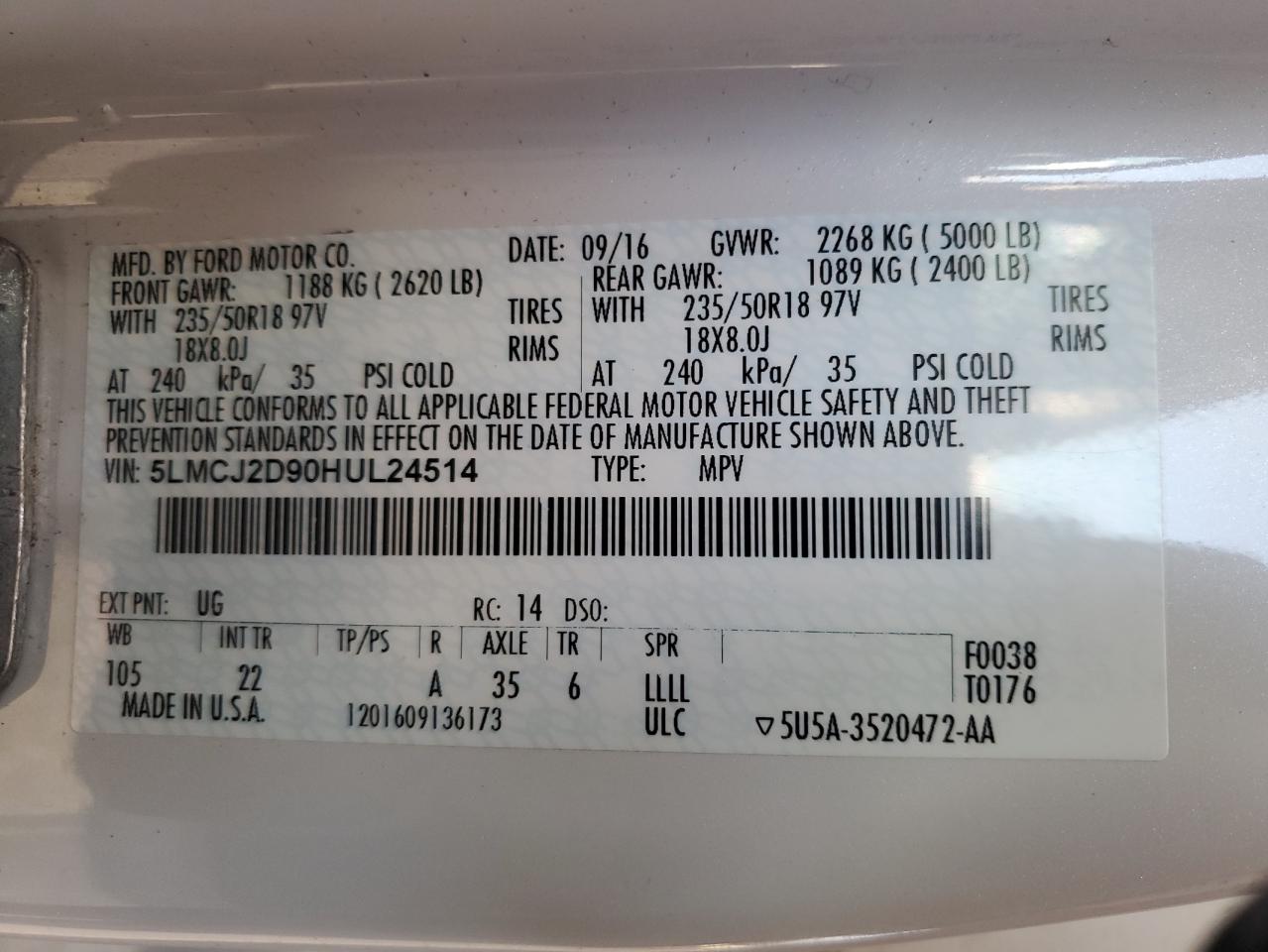 2017 Lincoln Mkc Select VIN: 5LMCJ2D90HUL24514 Lot: 91658825