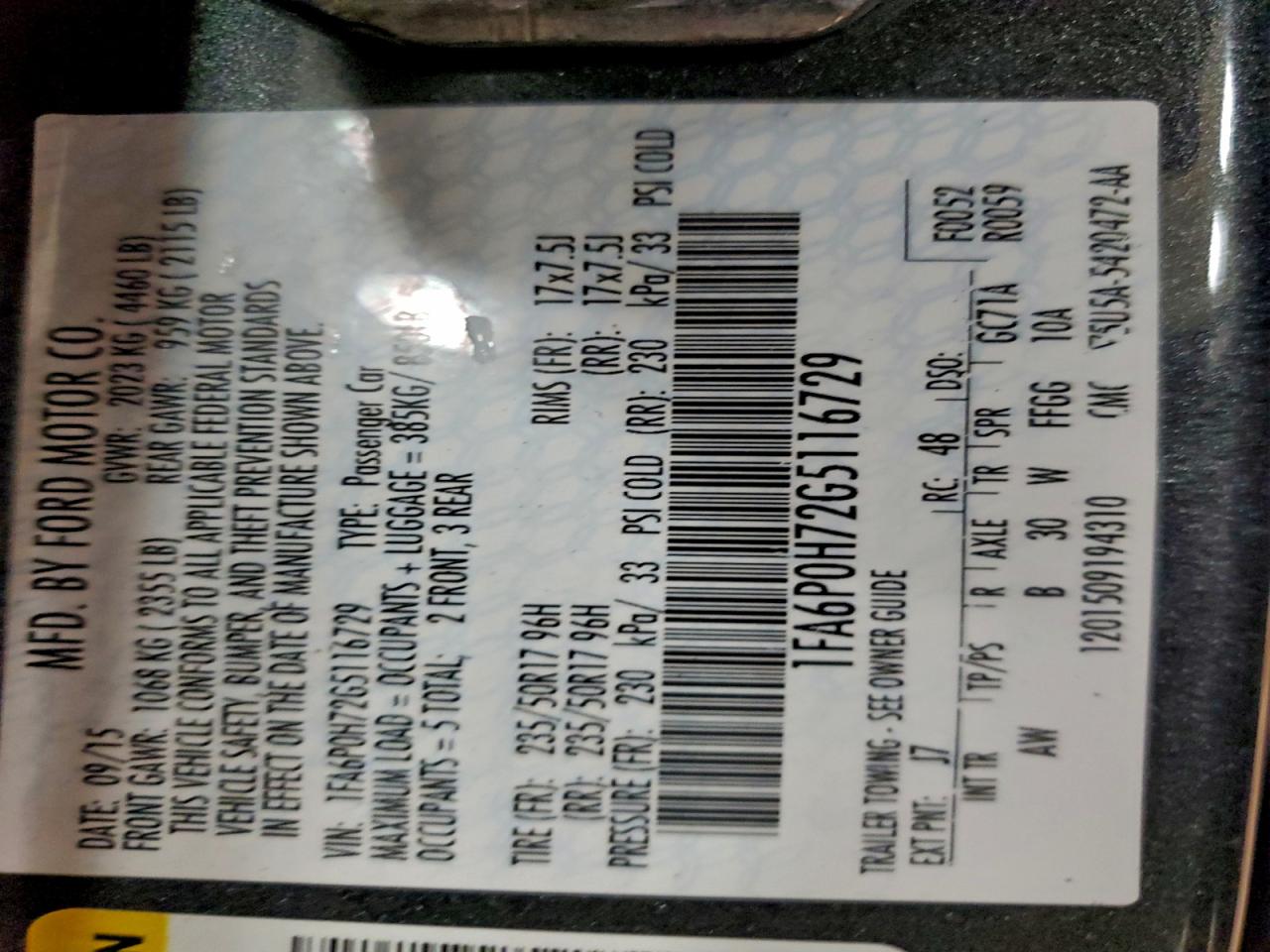 2016 Ford Fusion Se VIN: 1FA6P0H72G5116729 Lot: 93831895