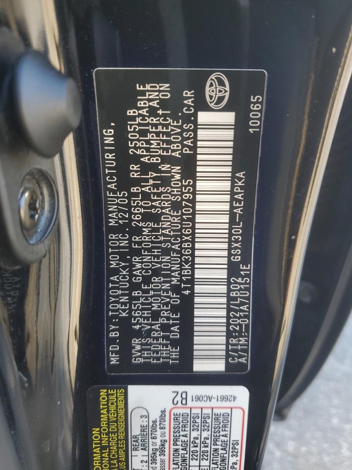 2006 Toyota Avalon Xl VIN: 4T1BK36BX6U107955 Lot: 91235675