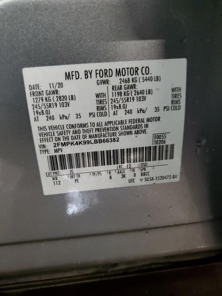 2020 Ford Edge Titanium VIN: 2FMPK4K99LBB66382 Lot: 93560595