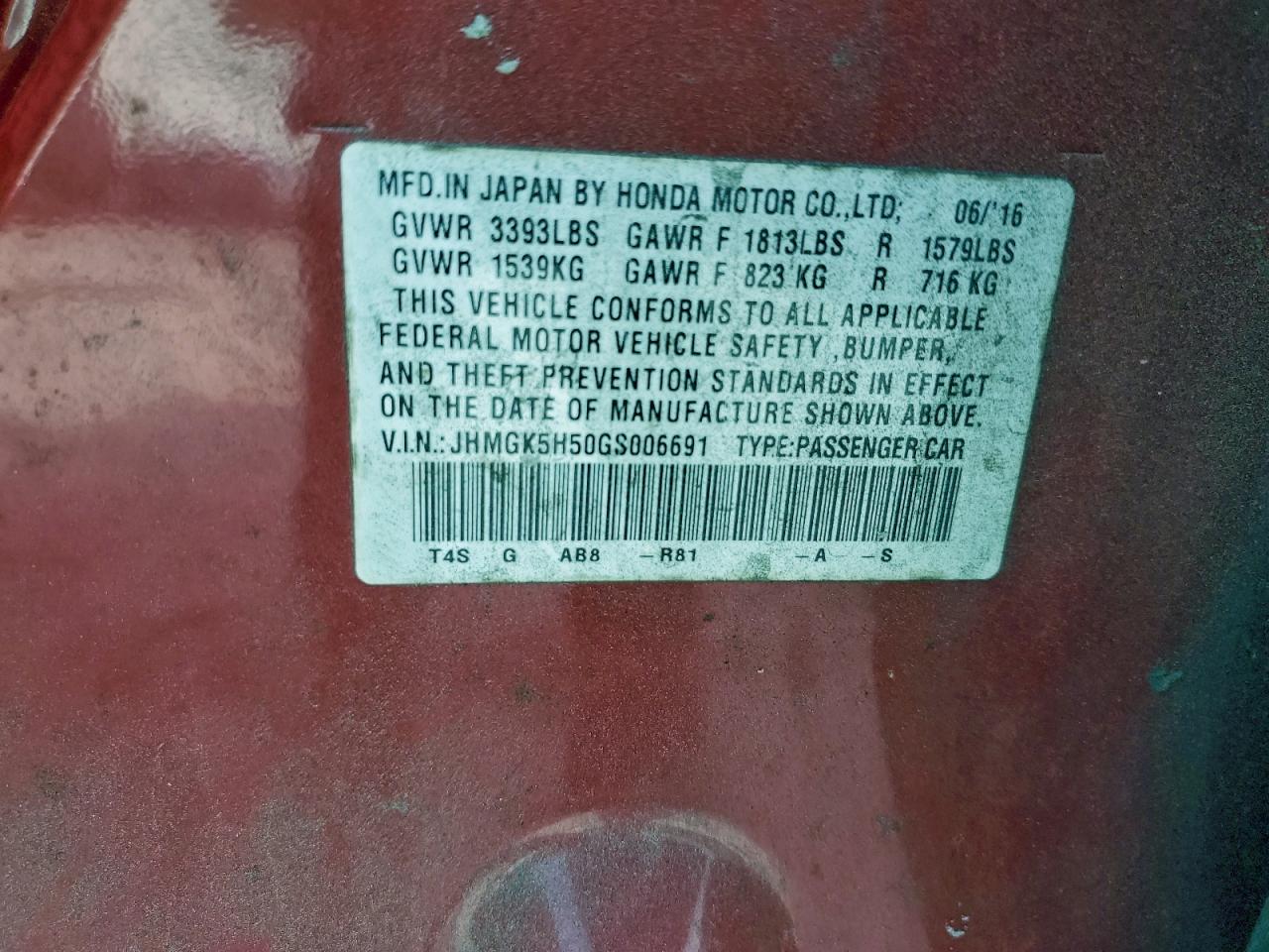 2016 Honda Fit Lx VIN: JHMGK5H50GS006691 Lot: 94120355