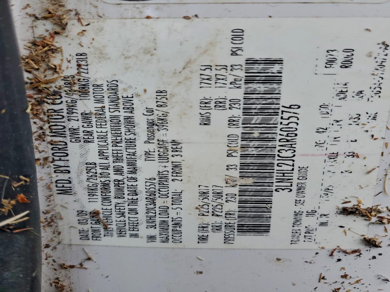 2010 Lincoln Mkz VIN: 3LNHL2JC3AR605576 Lot: 92994635