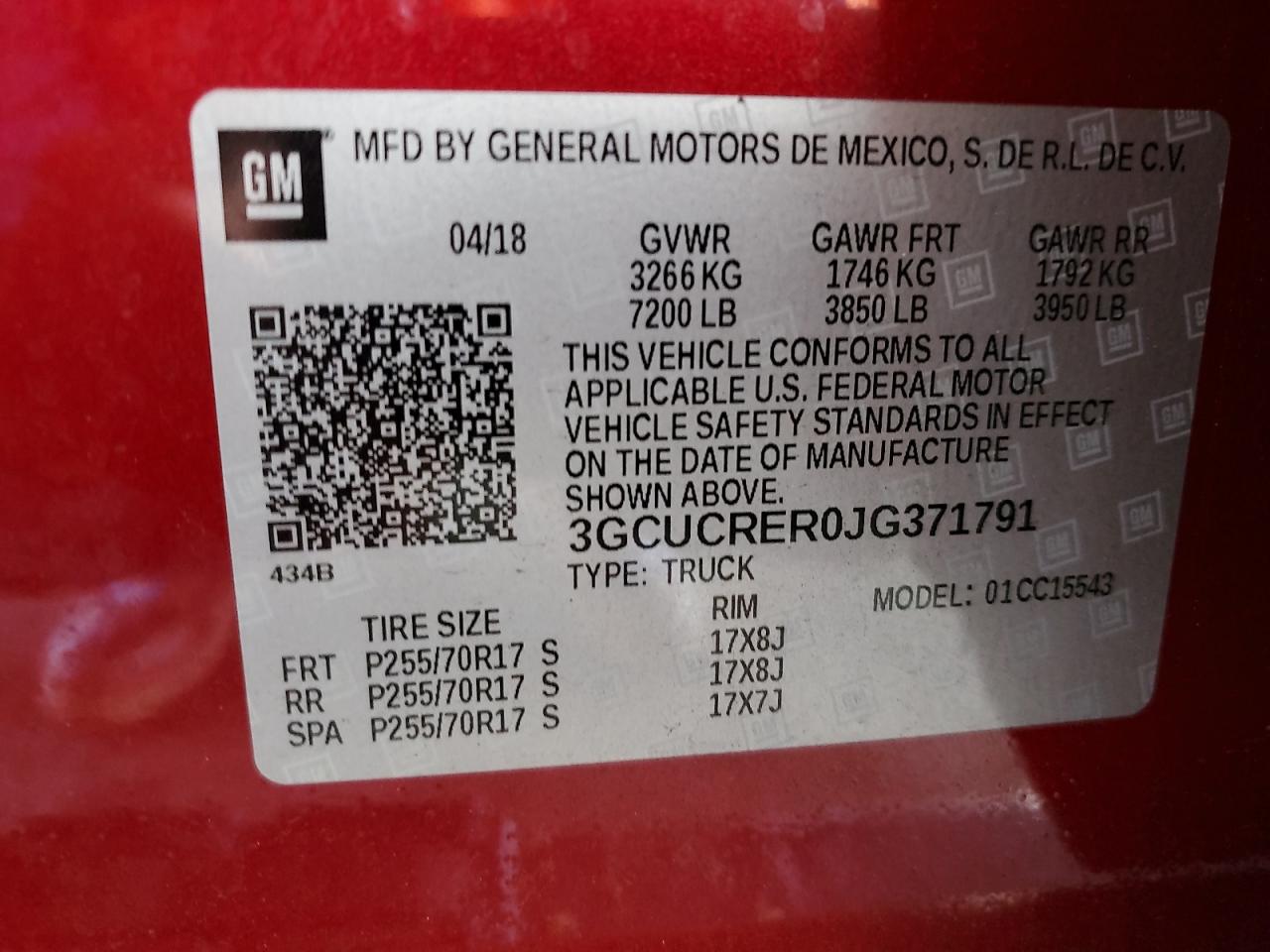 2018 Chevrolet Silverado C1500 Lt VIN: 3GCUCRER0JG371791 Lot: 93028885