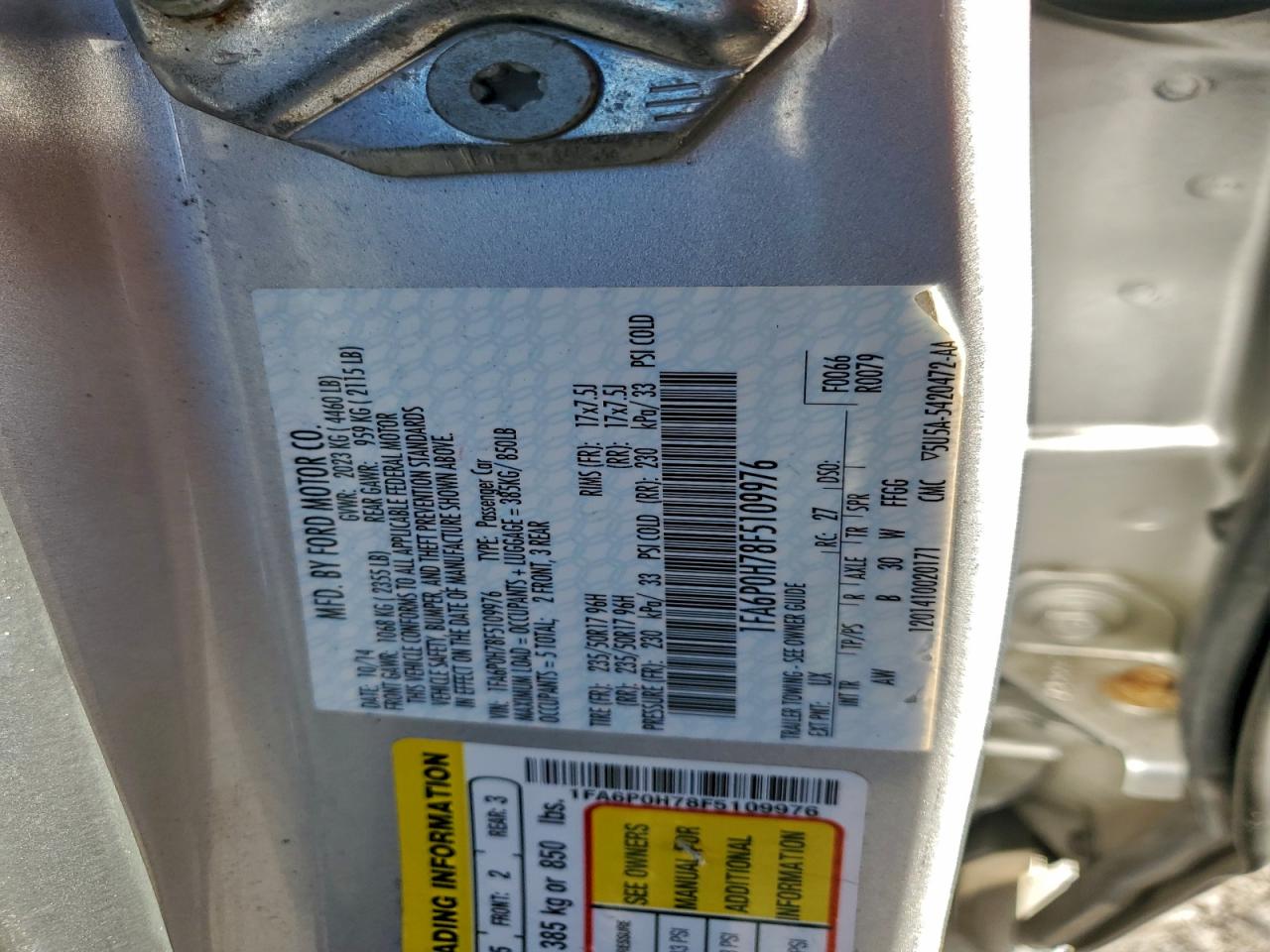 2015 Ford Fusion Se VIN: 1FA6P0H78F5109976 Lot: 93887045