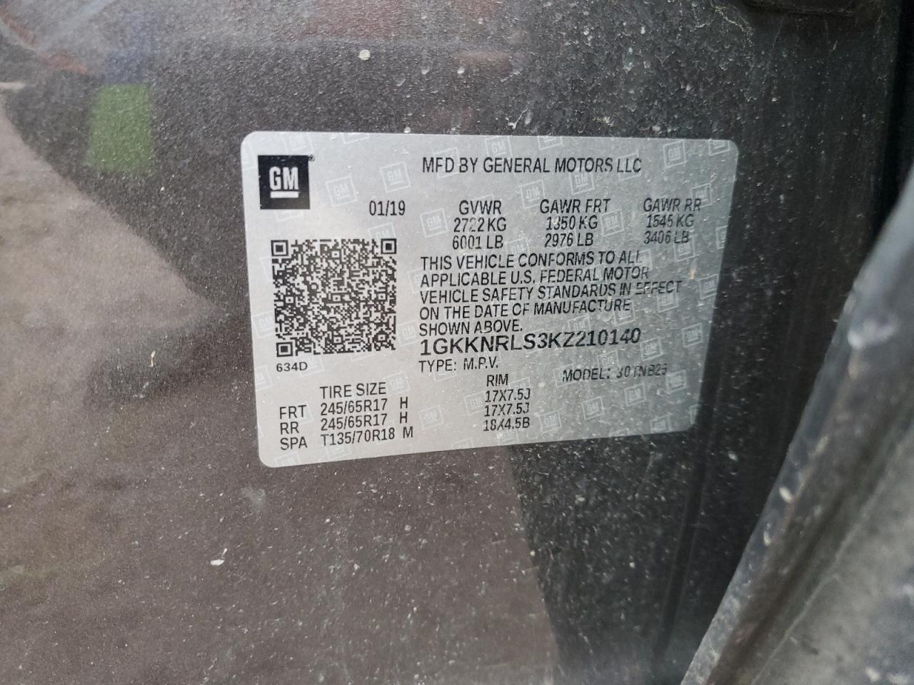 2019 GMC Acadia Sle VIN: 1GKKNRLS3KZ210140 Lot: 92791695