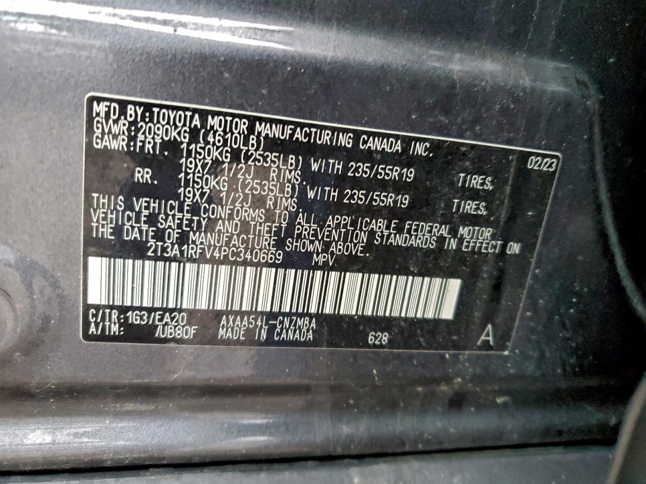 2023 Toyota Rav4 Xle Premium VIN: 2T3A1RFV4PC340669 Lot: 93851635