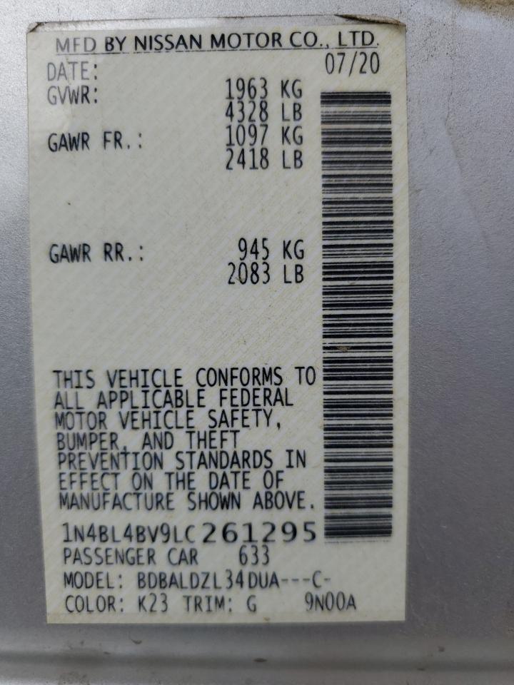 2020 Nissan Altima S VIN: 1N4BL4BV9LC261295 Lot: 91455085