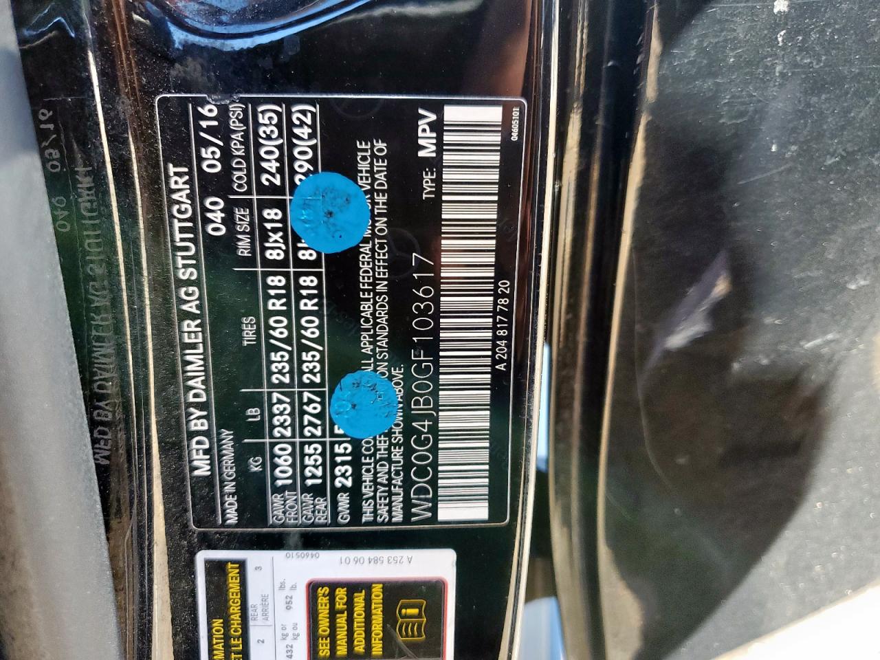 2016 Mercedes-Benz Glc 300 VIN: WDC0G4JB0GF103617 Lot: 91073485