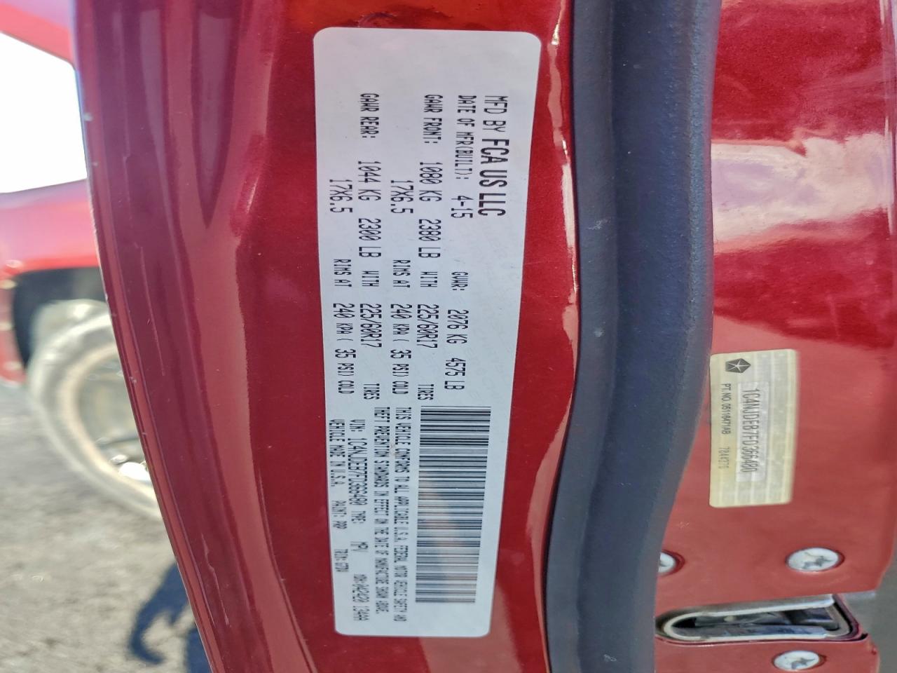 2015 Jeep Compass Latitude VIN: 1C4NJDEB7FD366480 Lot: 93635215