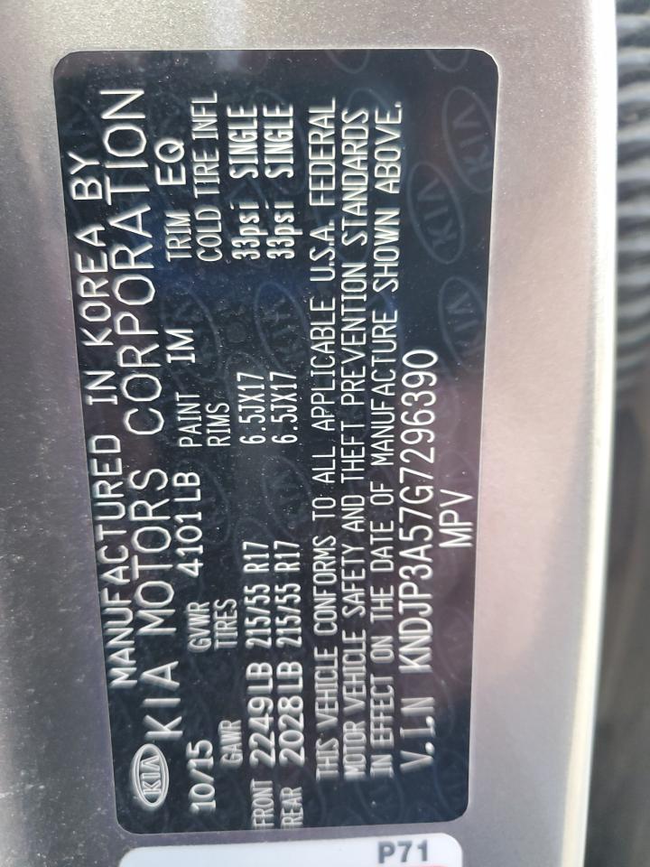 2016 Kia Soul + VIN: KNDJP3A57G7296390 Lot: 91213545