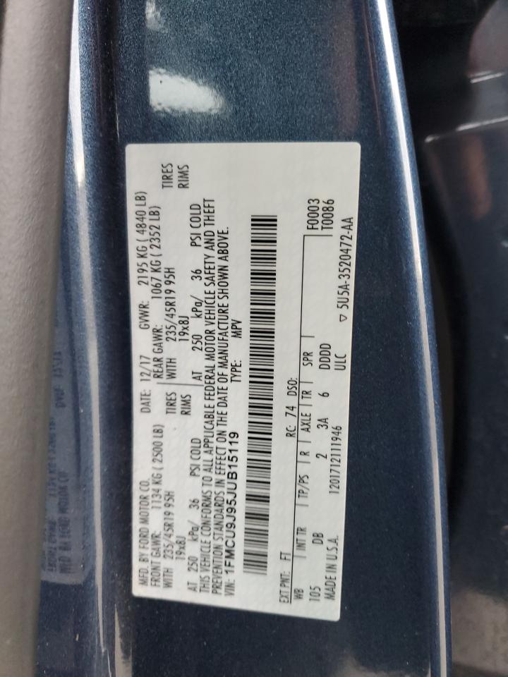 2018 Ford Escape Titanium VIN: 1FMCU9J95JUB15119 Lot: 92022545