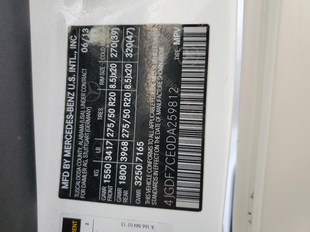 2013 Mercedes-Benz Gl 450 4Matic VIN: 4JGDF7CE0DA259812 Lot: 93415755