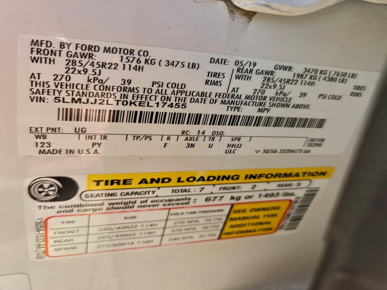 2019 Lincoln Navigator Reserve VIN: 5LMJJ2LT0KEL17455 Lot: 94320685