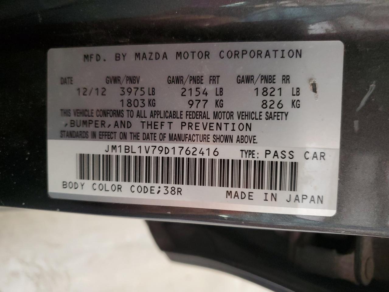 2013 Mazda 3 I VIN: JM1BL1V79D1762416 Lot: 91724345