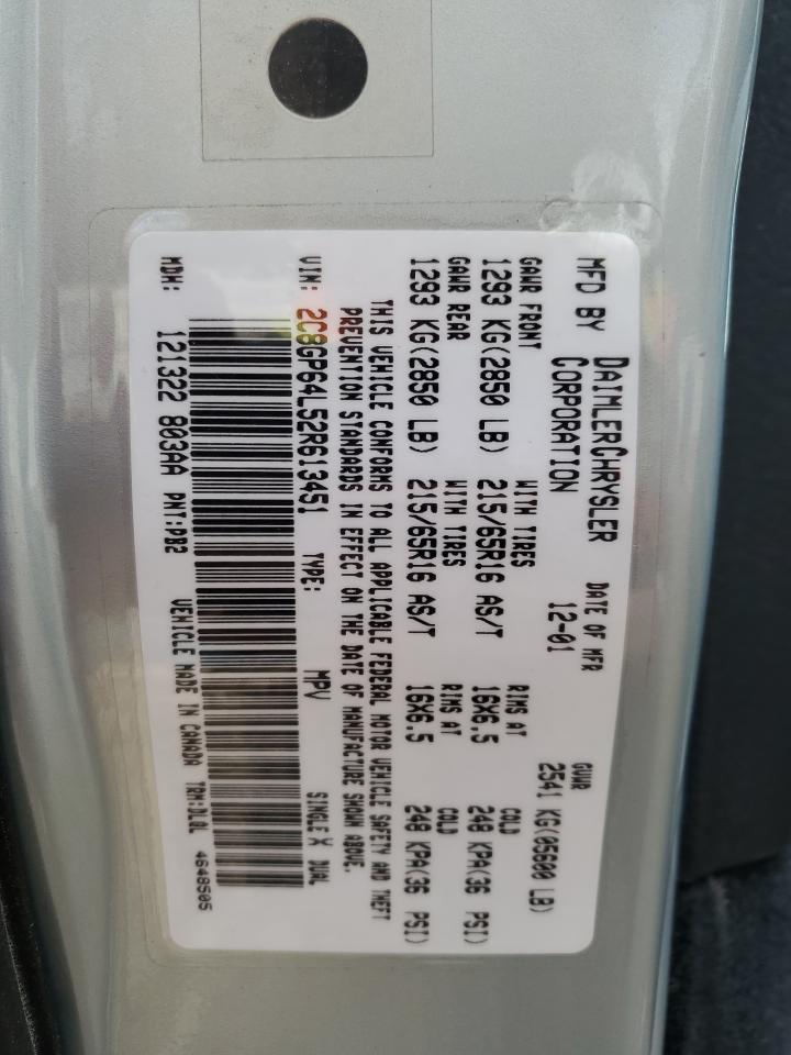 2002 Chrysler Town & Country Limited VIN: 2C8GP64L52R613451 Lot: 92825035