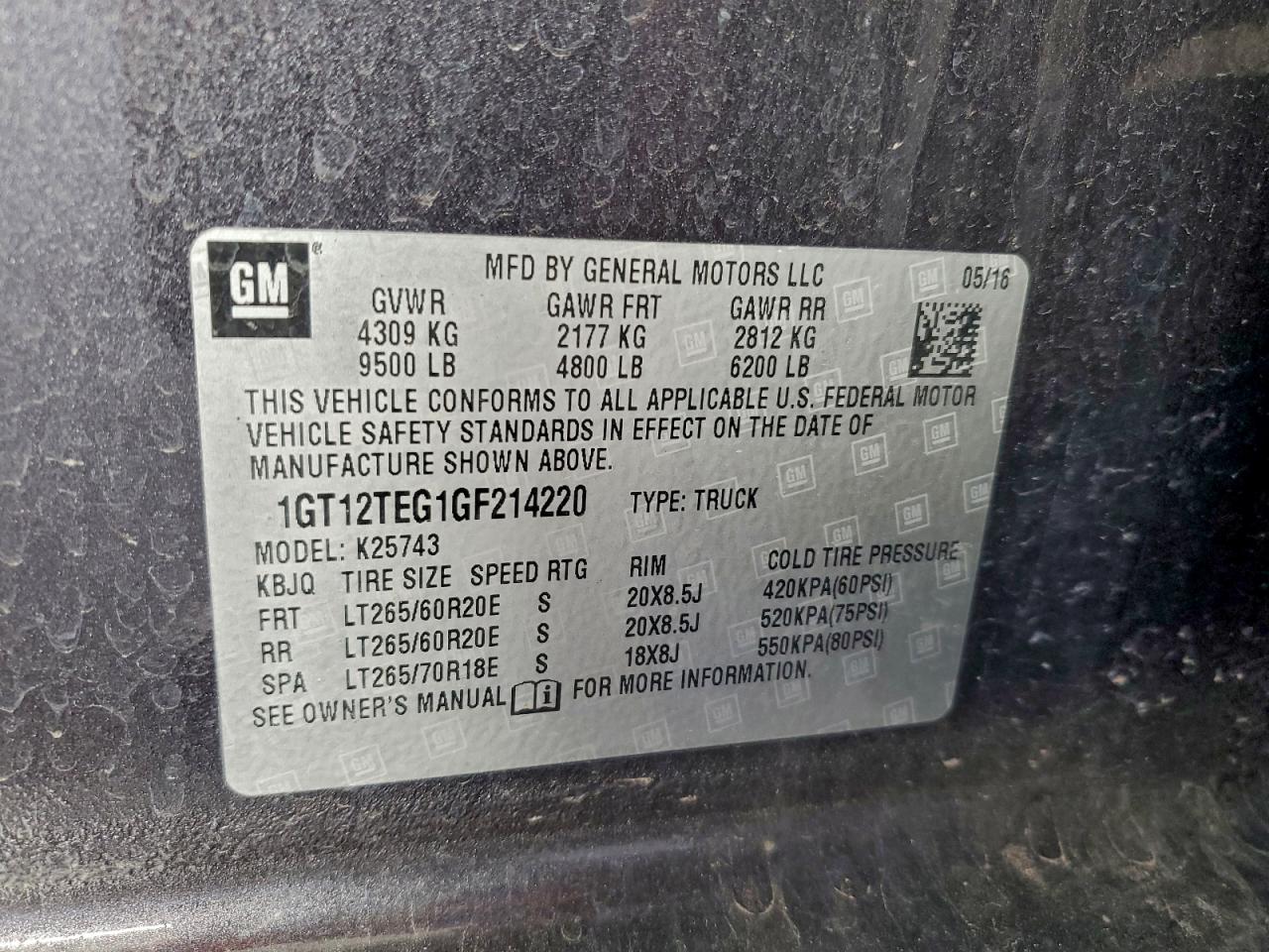 2016 GMC Sierra K2500 Slt VIN: 1GT12TEG1GF214220 Lot: 93999315