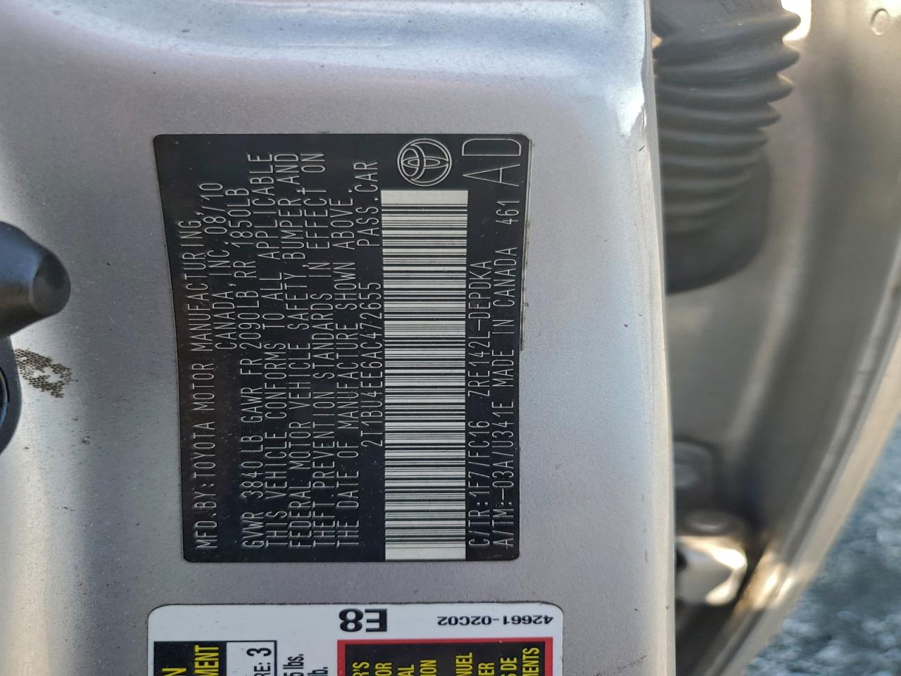 2010 Toyota Corolla Base VIN: 2T1BU4EE6AC472655 Lot: 94579955