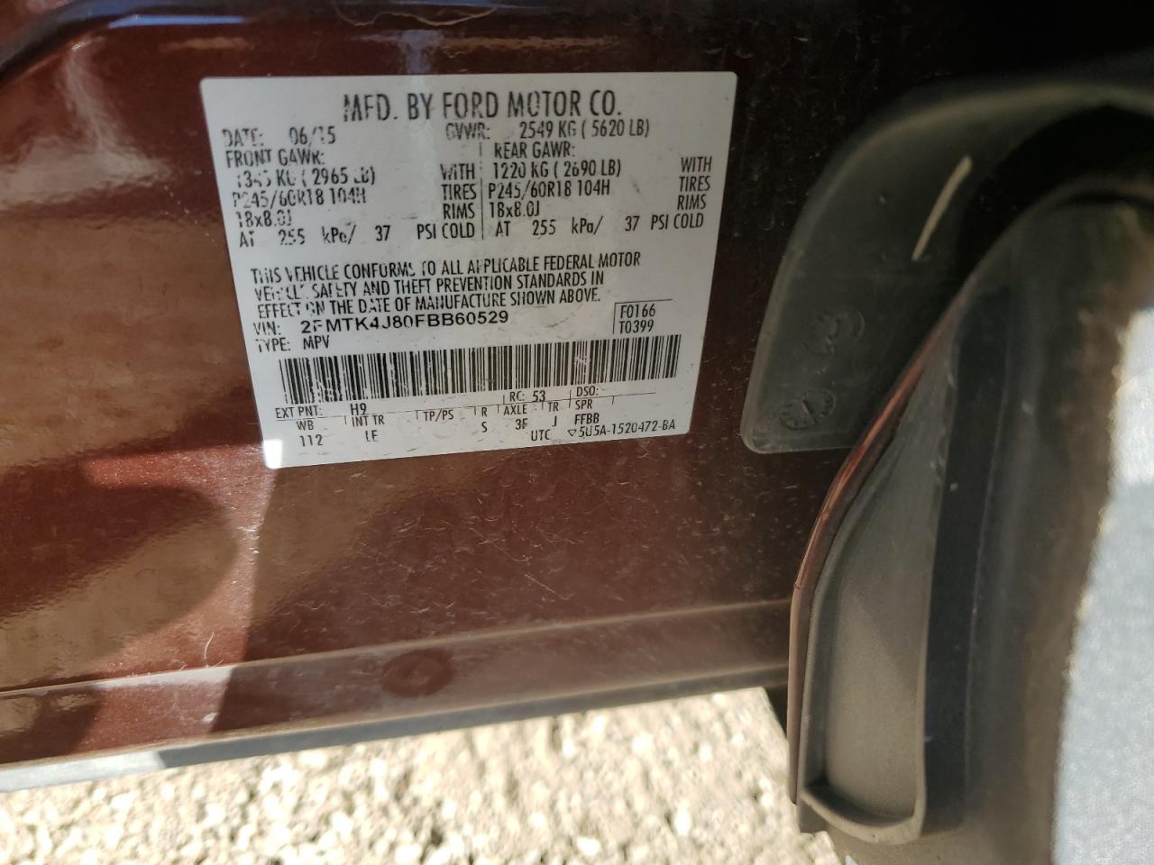 2015 Ford Edge Sel VIN: 2FMTK4J80FBB60529 Lot: 91943145