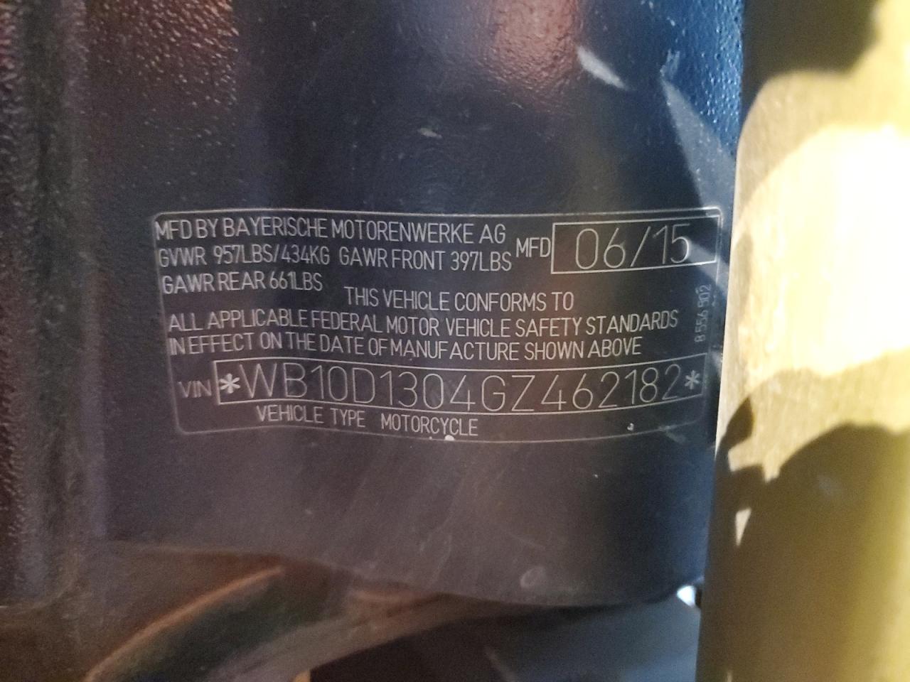 2016 BMW S 1000 Xr VIN: WB10D1304GZ462182 Lot: 92941875