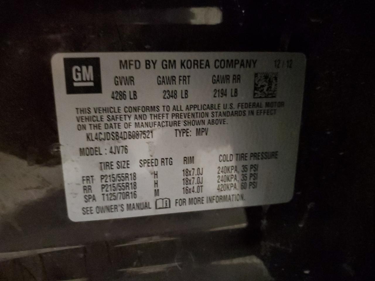 2013 Buick Encore Premium VIN: KL4CJDSB4DB087521 Lot: 91881085