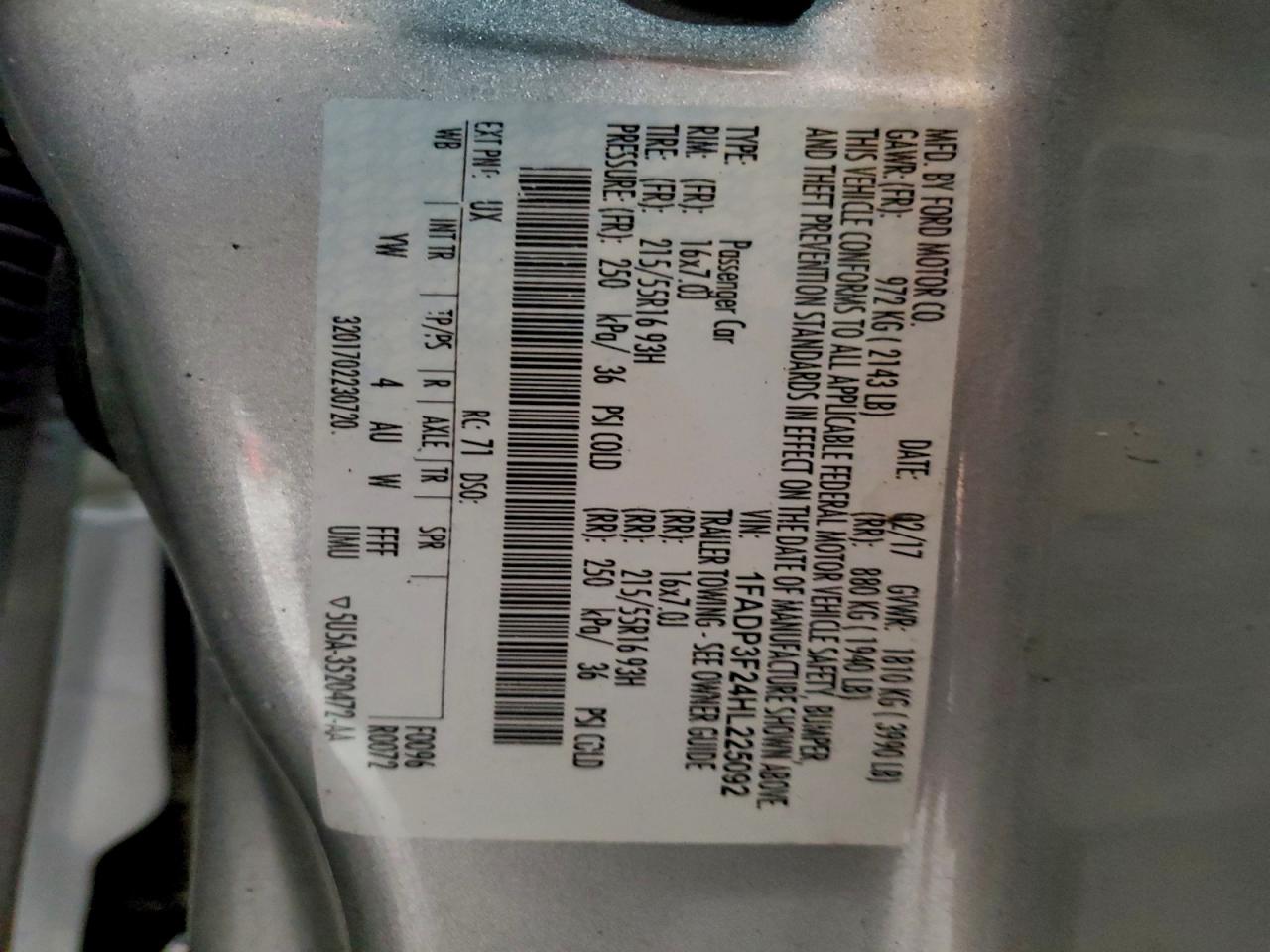 2017 Ford Focus Se VIN: 1FADP3F24HL225092 Lot: 94286965