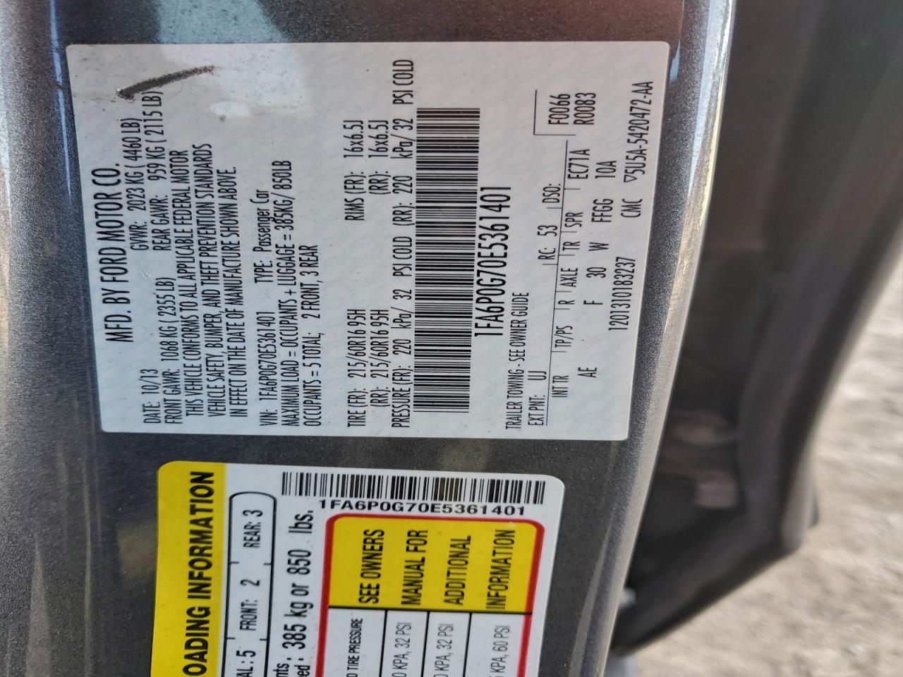 2014 Ford Fusion S VIN: 1FA6P0G70E5361401 Lot: 94492655