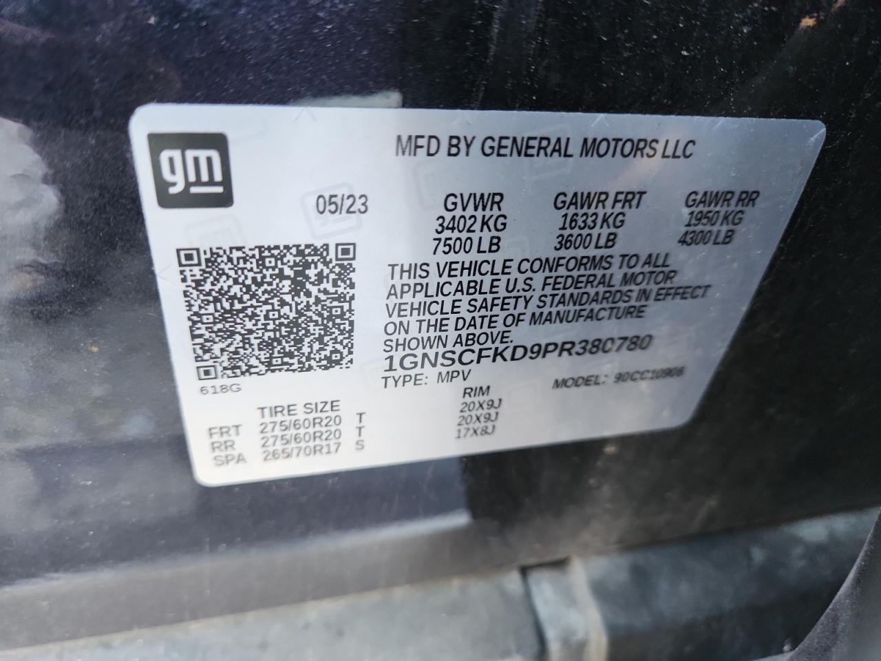 2023 Chevrolet Suburban C1500 Premier VIN: 1GNSCFKD9PR380780 Lot: 92677685