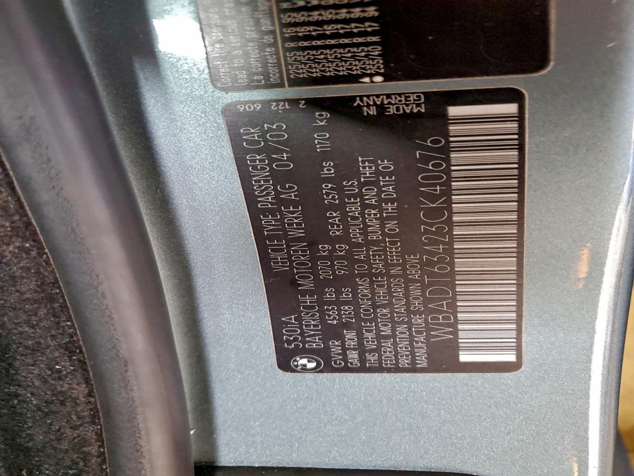 2003 BMW 530 I Automatic VIN: WBADT63423CK40676 Lot: 94492515