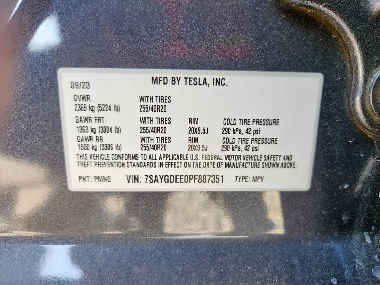 2023 Tesla Model Y VIN: 7SAYGDEE0PF887351 Lot: 94548345