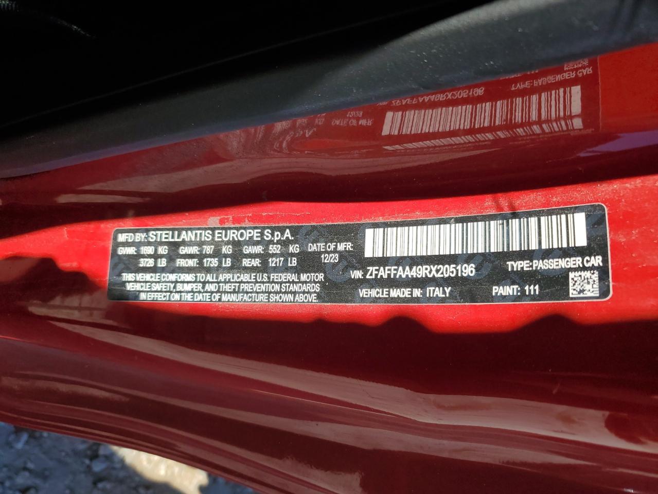 2024 Fiat 500 E Red VIN: ZFAFFAA49RX205196 Lot: 90745095