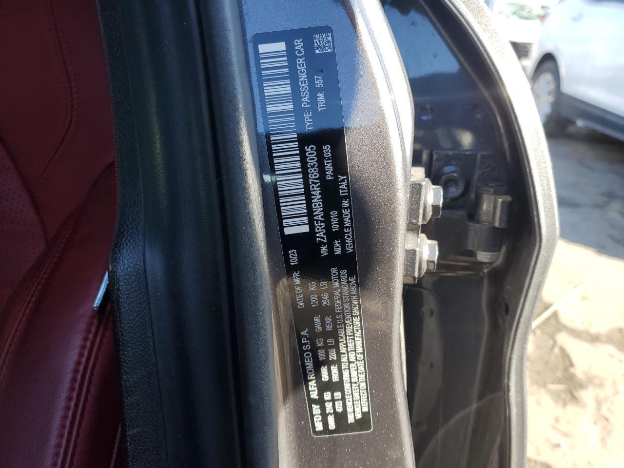 2024 Alfa Romeo Giulia Ti VIN: ZARFANBN4R7683005 Lot: 92099545