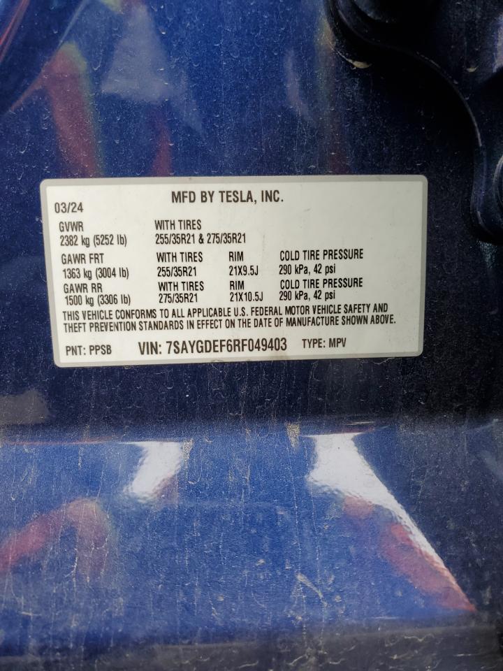 2024 Tesla Model Y VIN: 7SAYGDEF6RF049403 Lot: 91871105