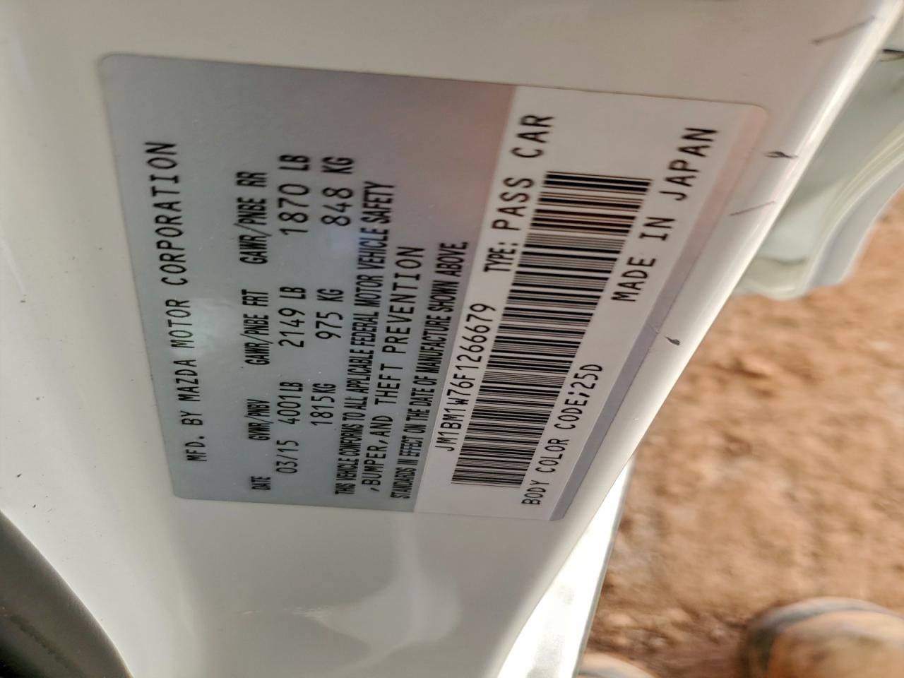 2015 Mazda 3 Grand Touring VIN: JM1BM1W76F1266679 Lot: 94592835