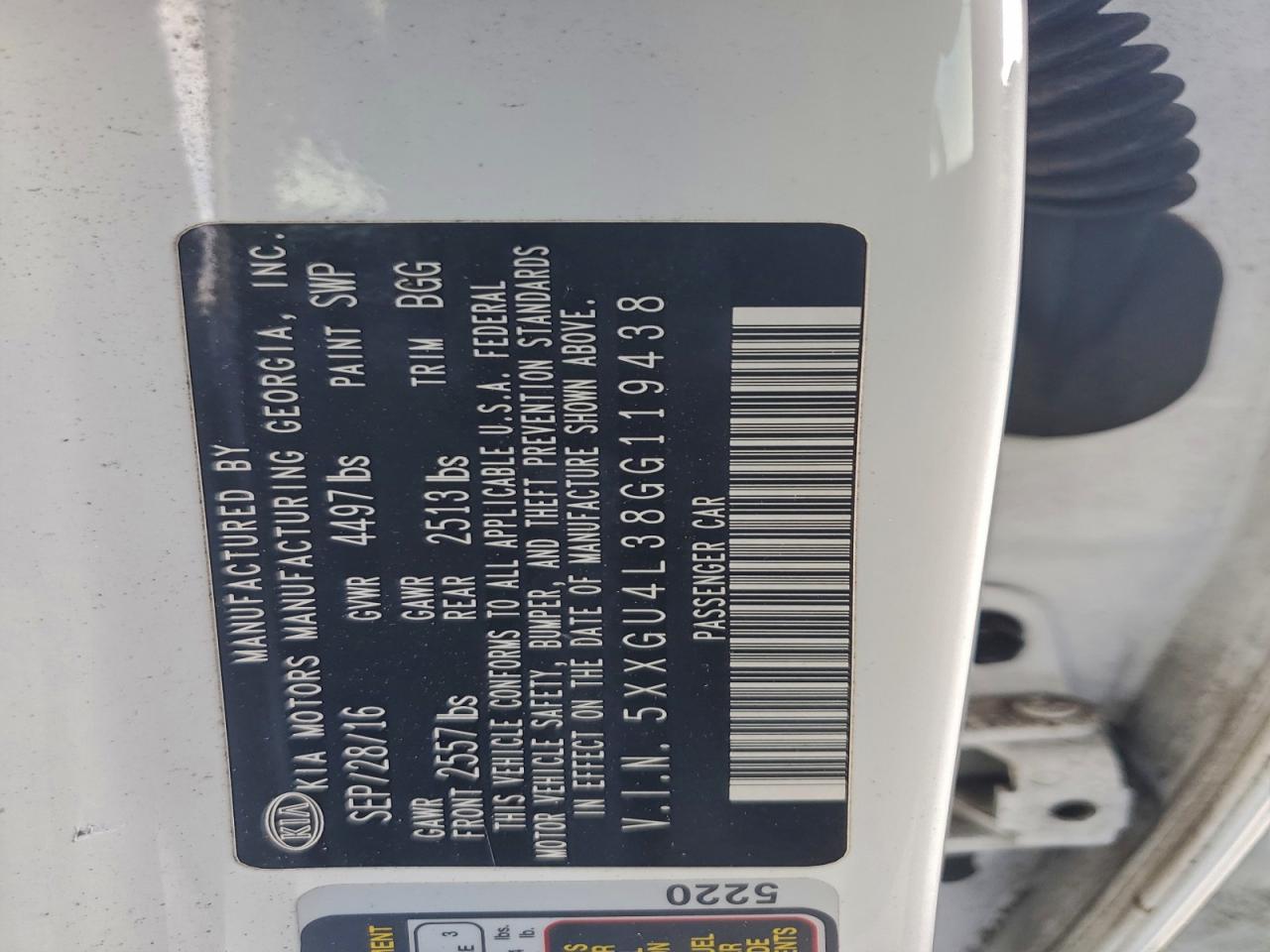 2016 Kia Optima Ex VIN: 5XXGU4L38GG119438 Lot: 94583225