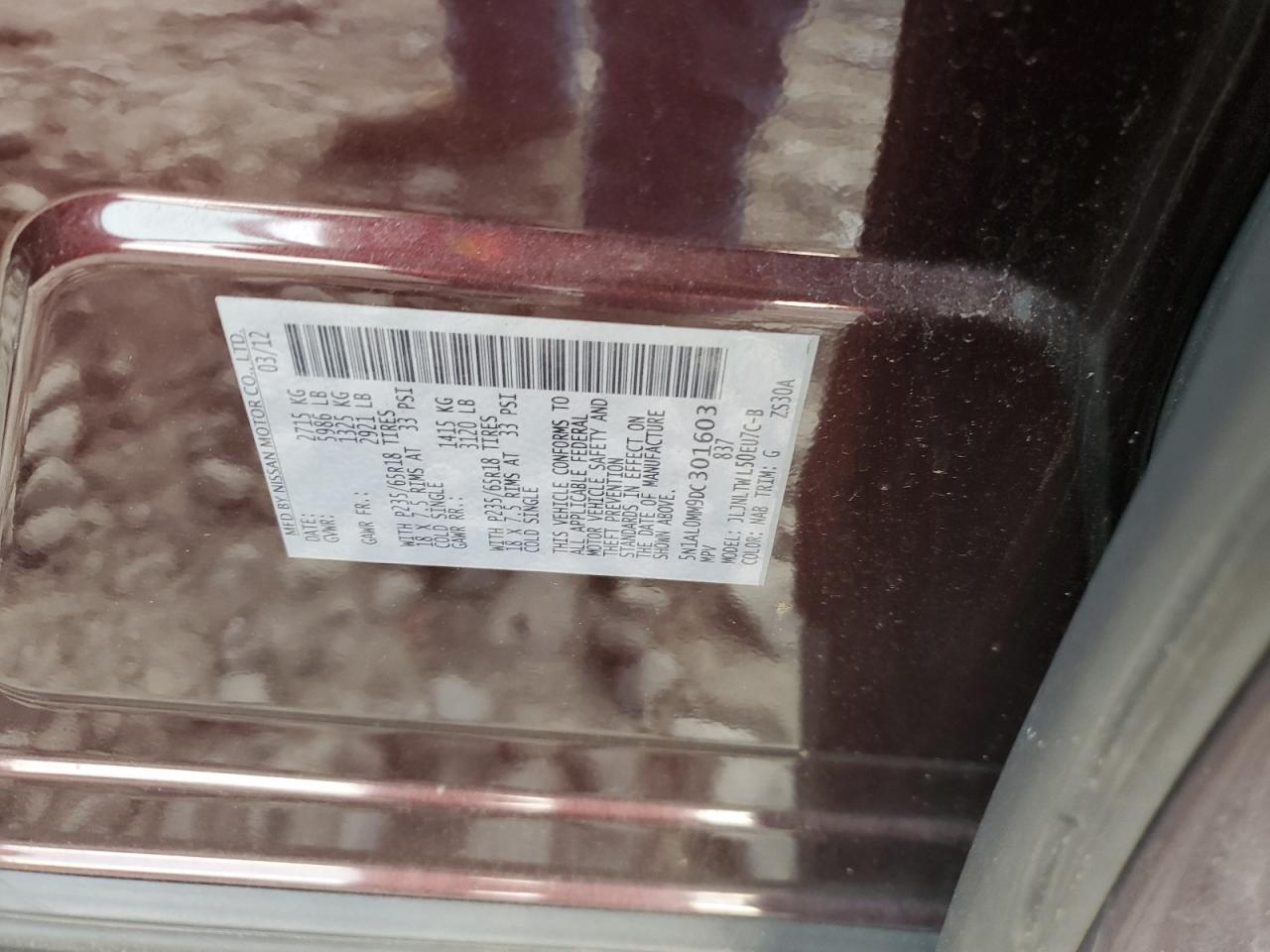 2013 Infiniti Jx35 VIN: 5N1AL0MM9DC301603 Lot: 92174045