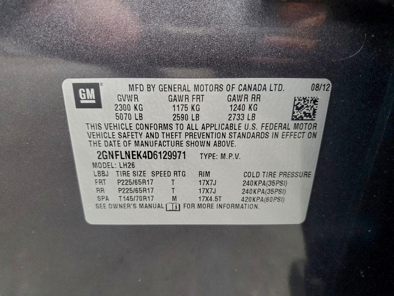 2013 Chevrolet Equinox Lt VIN: 2GNFLNEK4D6129971 Lot: 94539985