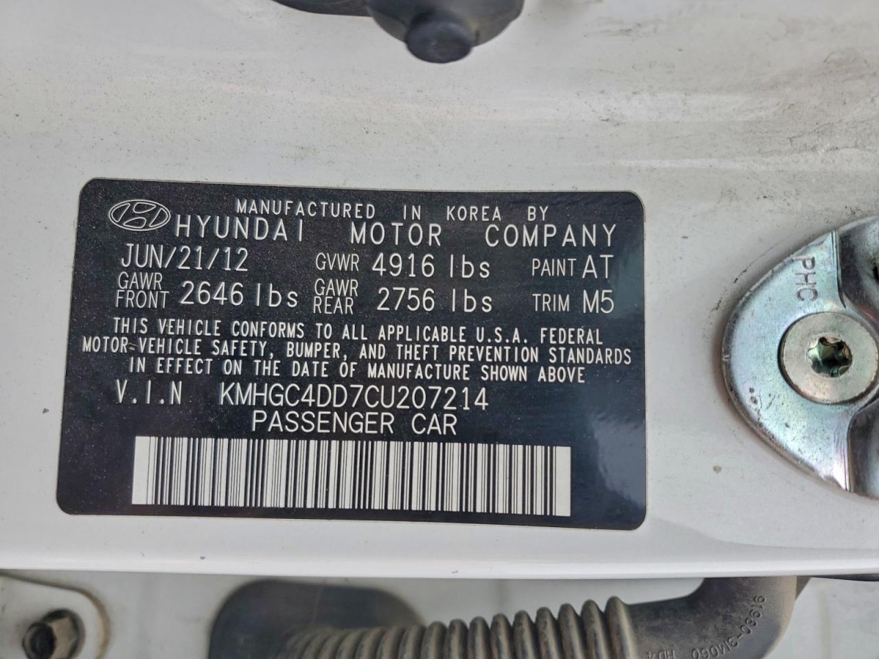 2012 Hyundai Genesis 3.8L VIN: KMHGC4DD7CU207214 Lot: 93767015