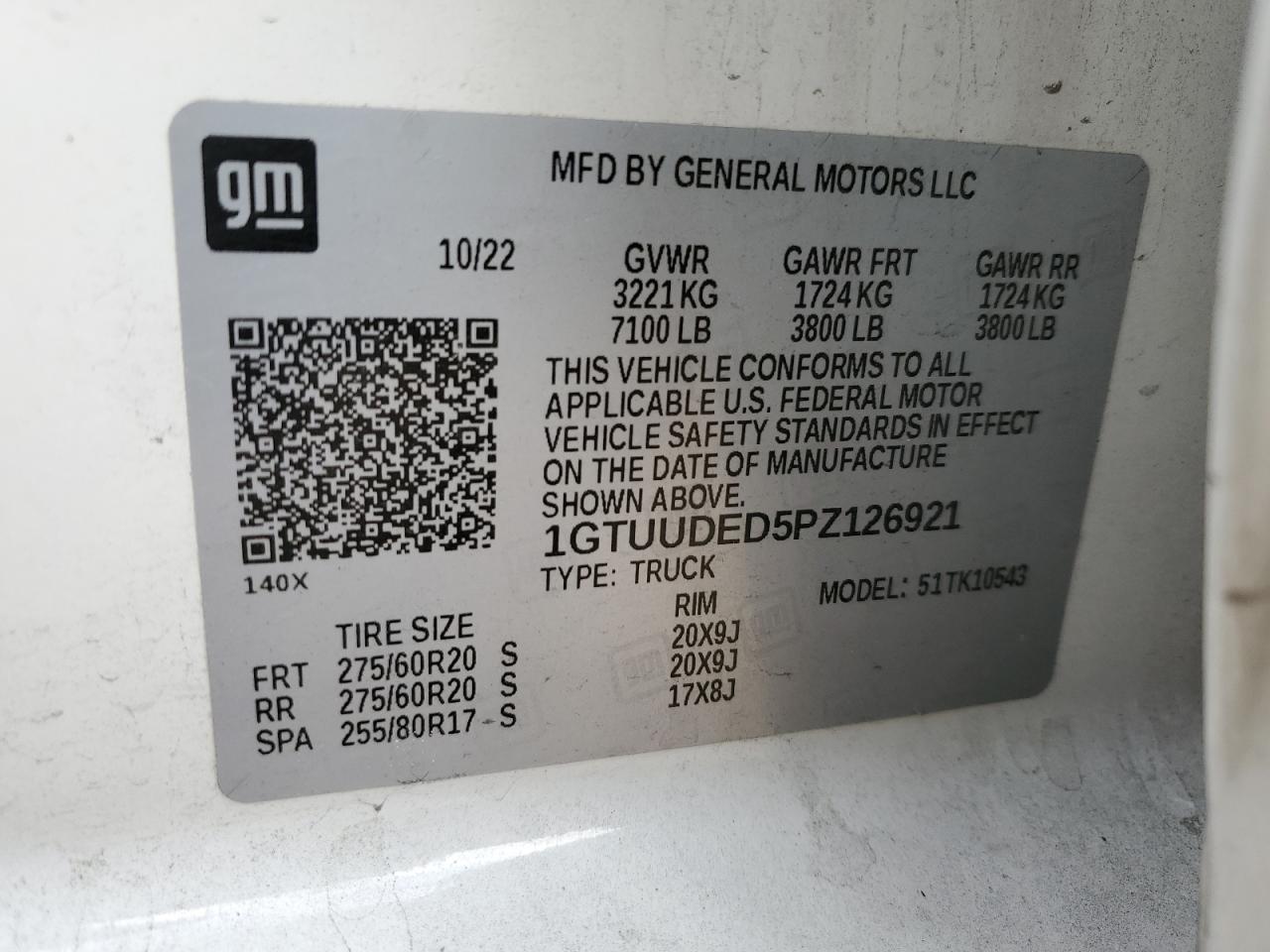 2023 GMC Sierra K1500 Slt VIN: 1GTUUDED5PZ126921 Lot: 92686425