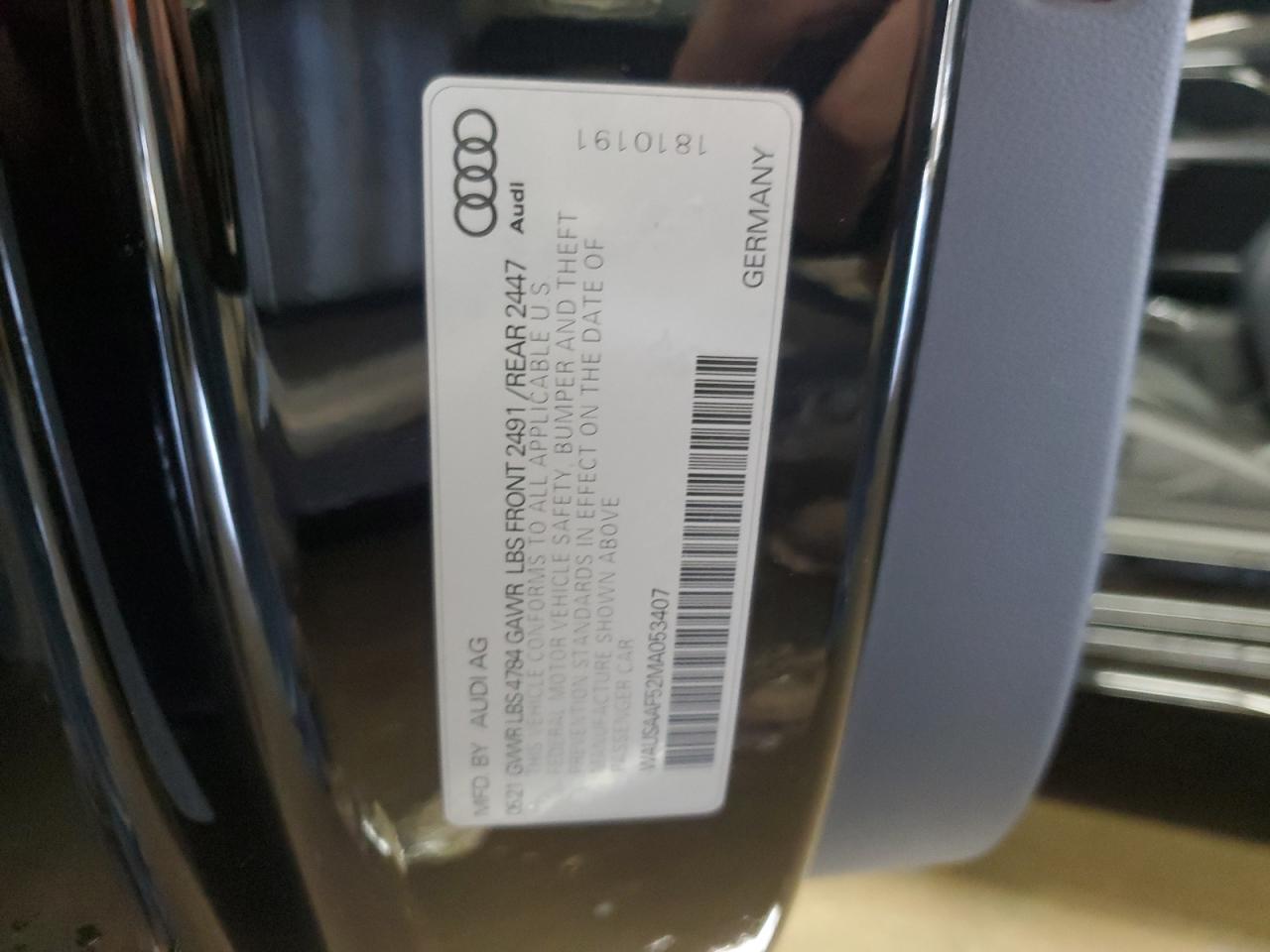 2021 Audi A5 Premium 45 VIN: WAUSAAF52MA053407 Lot: 92792405