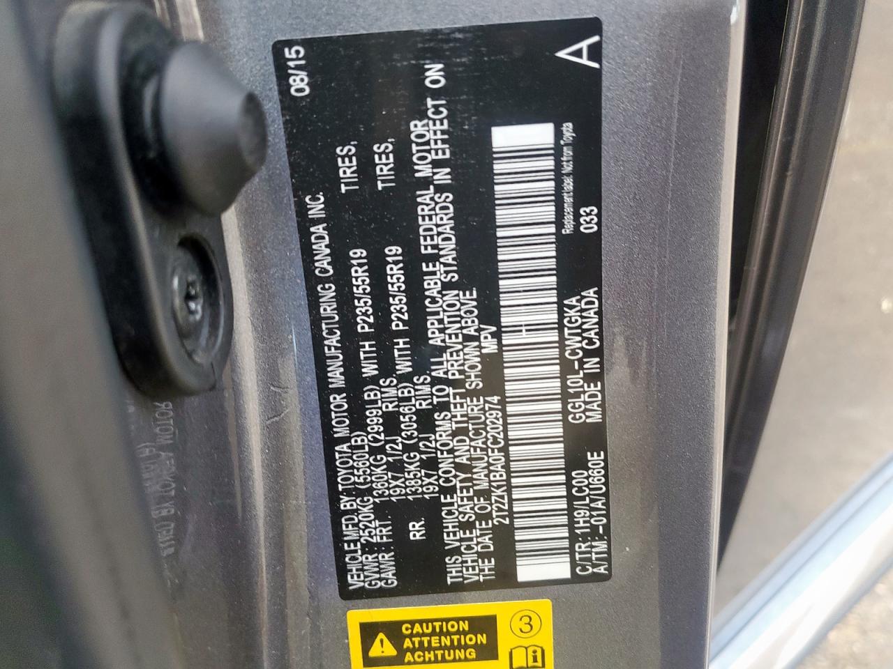 2015 Lexus Rx 350 VIN: 2T2ZK1BA0FC202974 Lot: 92933115