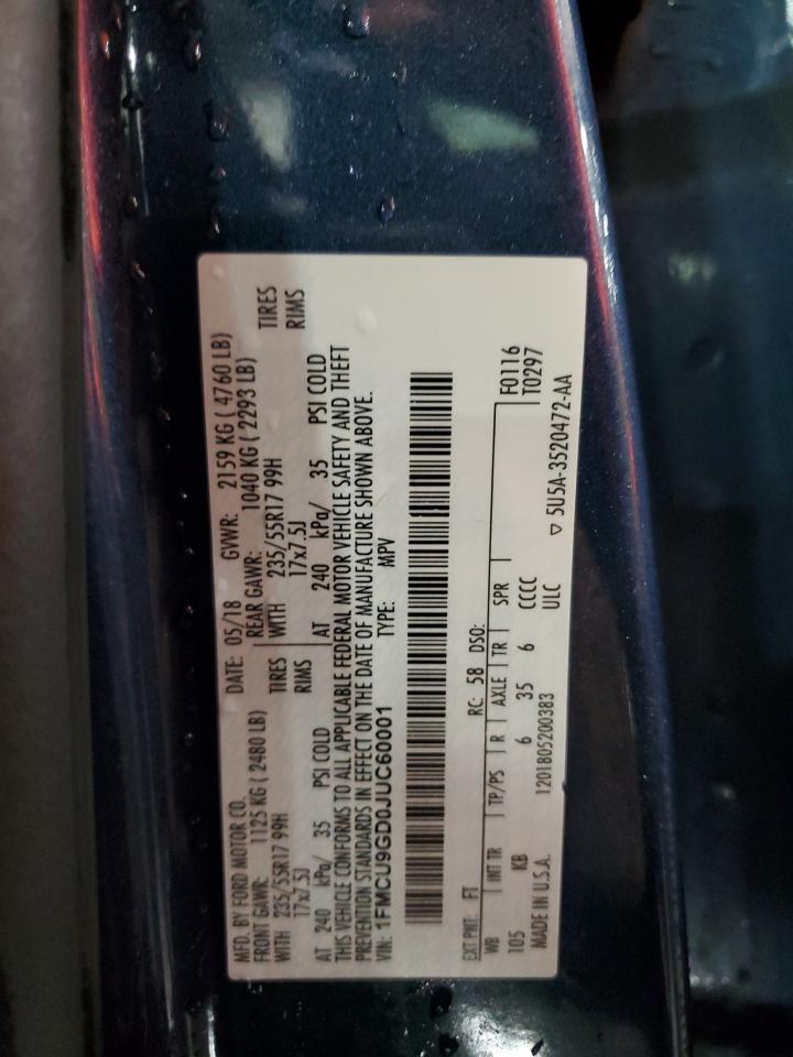 2018 Ford Escape Se VIN: 1FMCU9GD0JUC60001 Lot: 92057125