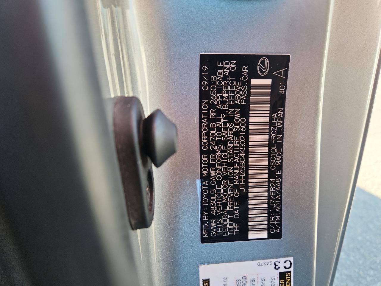 2019 Lexus Rc 350 VIN: JTHHZ5BC4K5021600 Lot: 93702735