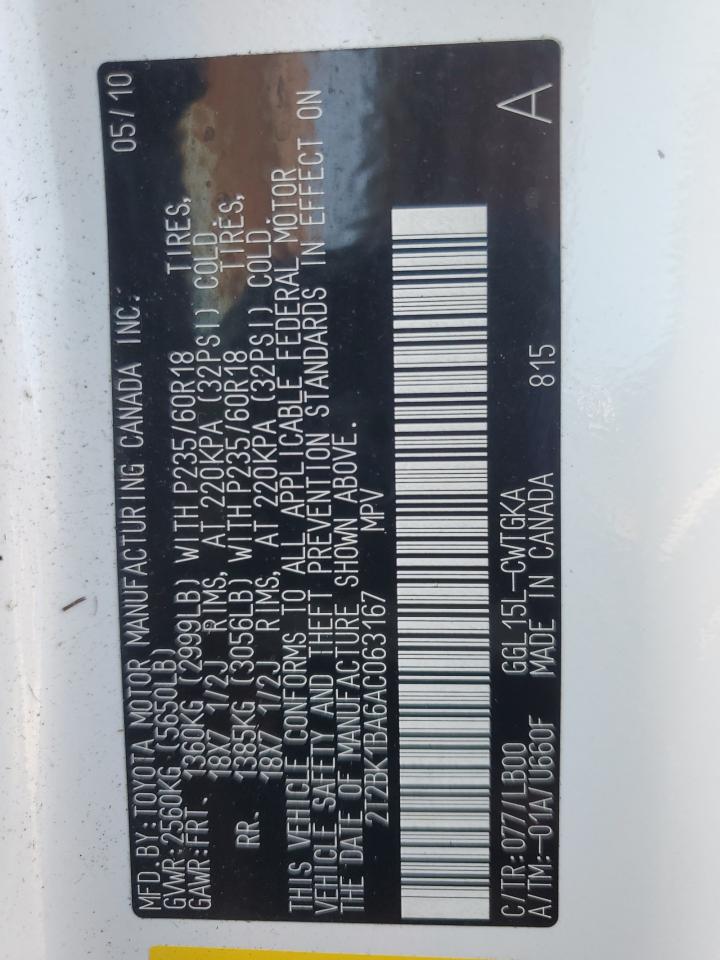 2010 Lexus Rx 350 VIN: 2T2BK1BA6AC063167 Lot: 91326525