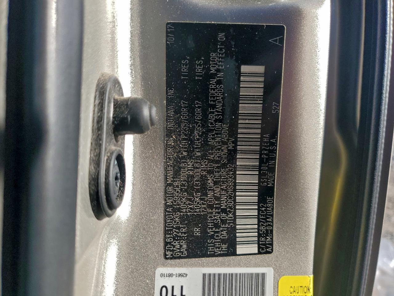 2017 Toyota Sienna Le VIN: 5TDKZ3DC2HS893432 Lot: 94507255