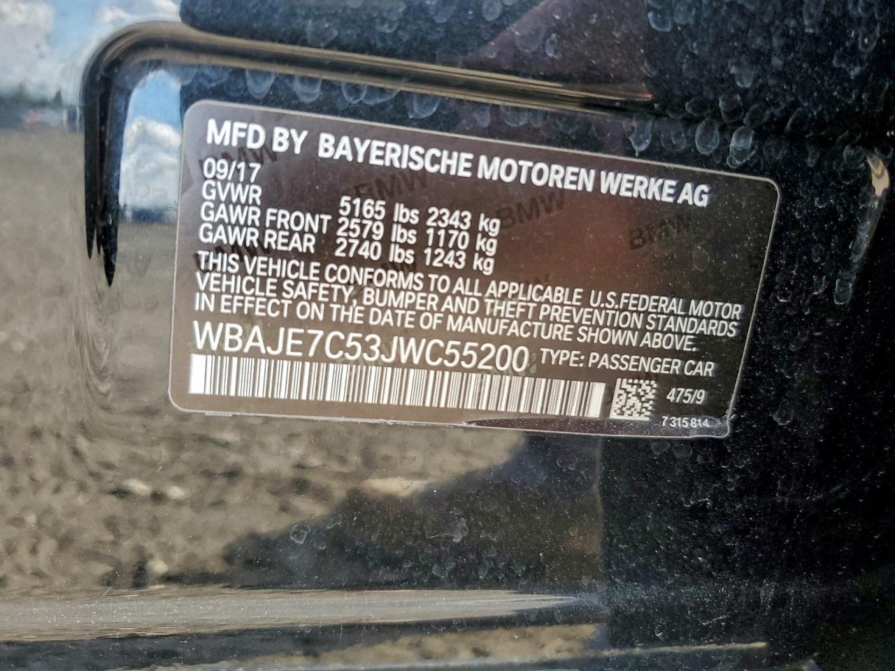 2018 BMW 540 Xi VIN: WBAJE7C53JWC55200 Lot: 94425965